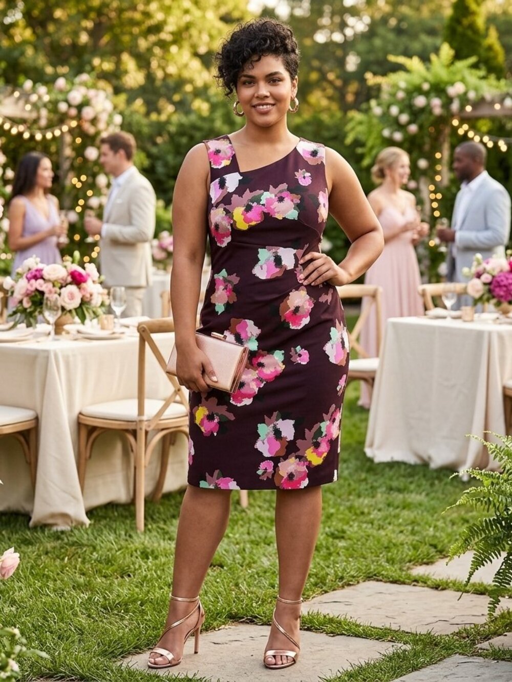 Laundry by Shelli Segal NWT Plus Size Plum Purple Floral Ruched Sheath Dress